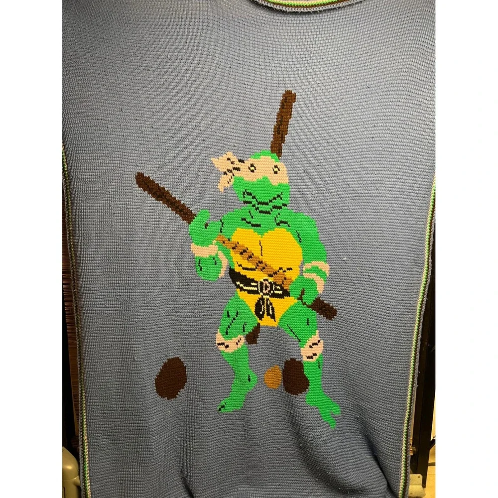 Vintage TMNT Donatello Crochet Afghan Blanket Teenage Mutant Ninja Turtles 78x60
